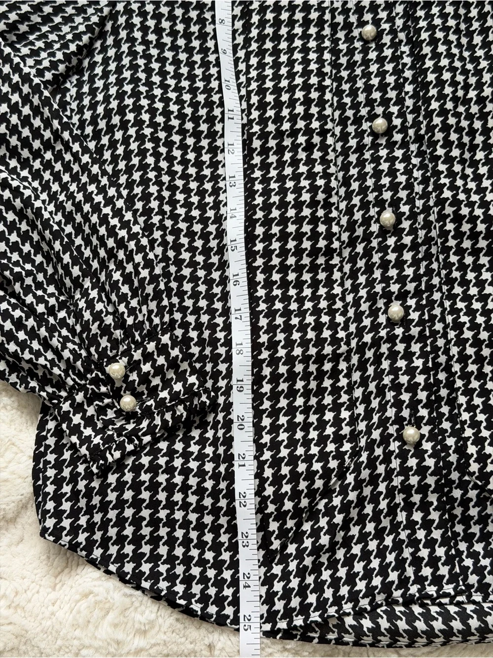 Kate Spade New York Black and White Houndstooth Tie-Neck Blouse - XS